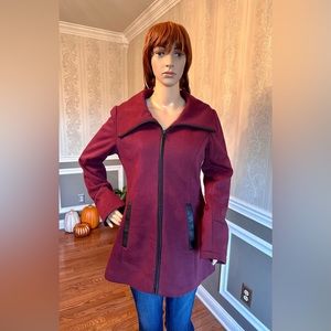 APT. 9! PEA Coat/very gently used! Faux black Leather/Maroon/Blk-size-S